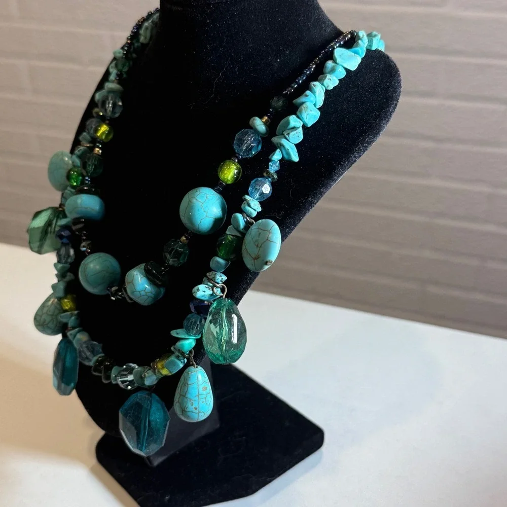 Turquoise Beaded Necklace‎ Chunky Statement Bohemian Fashion Jewelry